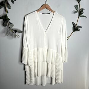 Zara White Pleated Tunic Blouse LAST CALL